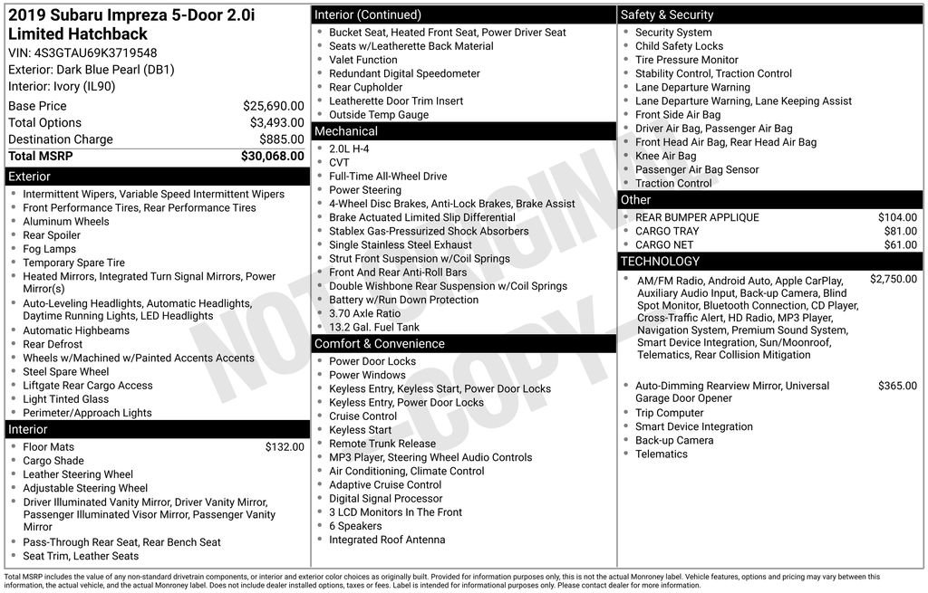 Used 2019 Subaru Impreza 2.0i Limited image 1