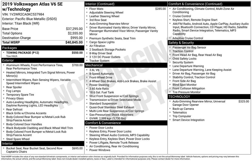 Used 2019 Volkswagen Atlas SE w/ Towing Package FWD image 27