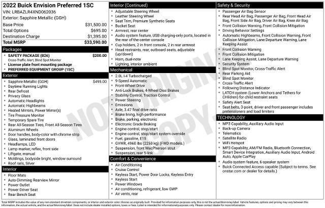Used 2022 Buick Envision Preferred w/ Safety Package FWD image 13