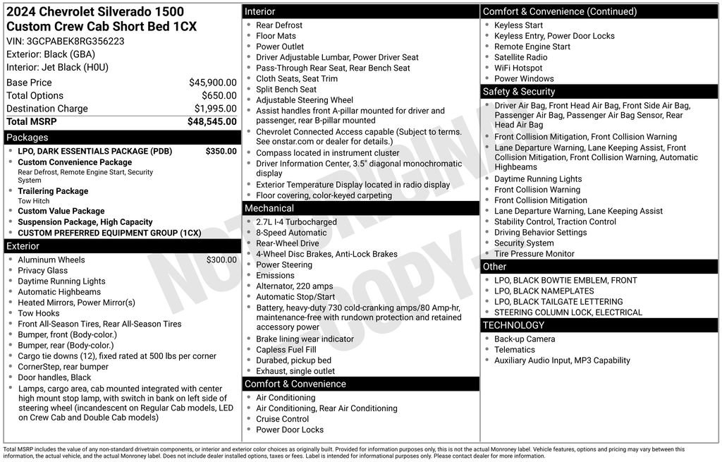 Used 2024 Chevrolet Silverado 1500 Custom w/ LPO, Dark Essentials Package RWD image 7