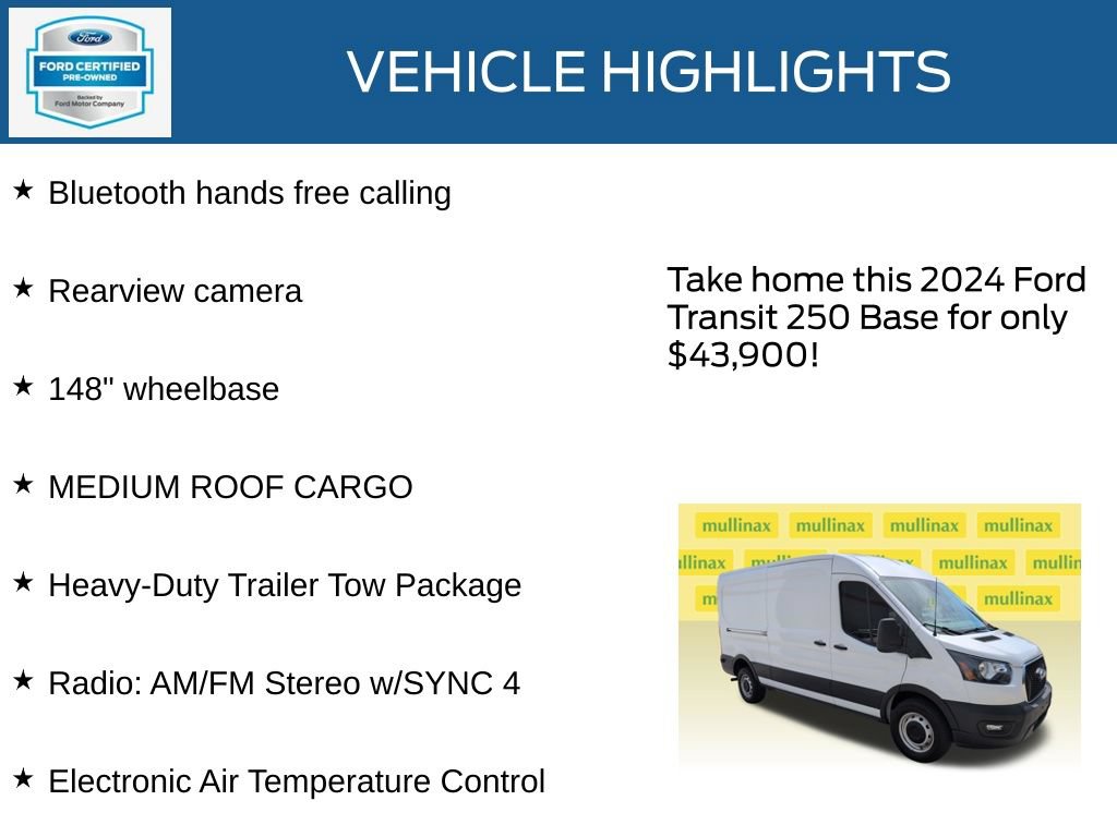 Certified 2024 Ford Transit 250 148 Medium Roof RWD image 22