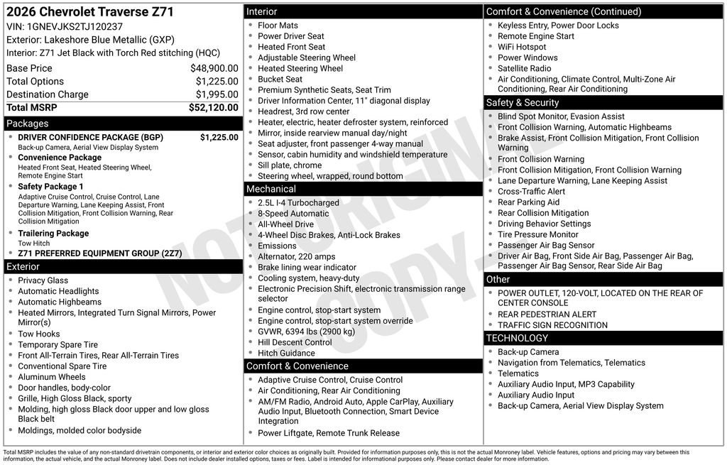 Used 2026 Chevrolet Traverse Z71 w/ Driver Confidence Package AWD/4WD image 27
