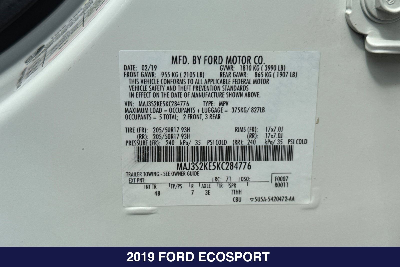 Certified 2019 Ford EcoSport Titanium w/ Interior Protection Package FWD image 33