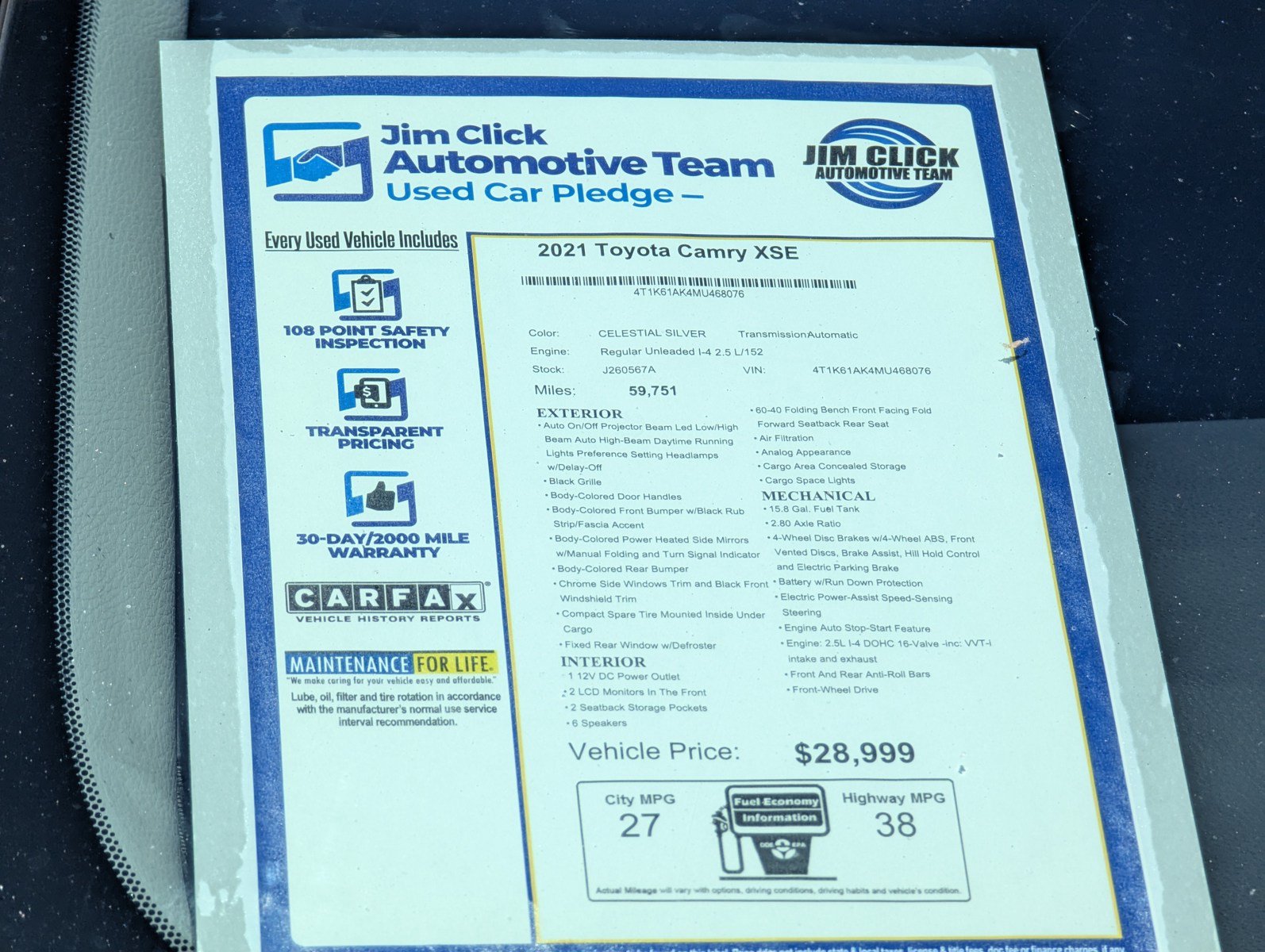 Used 2021 Toyota Camry XSE w/ Carpet Mat Package (TMS) FWD image 12