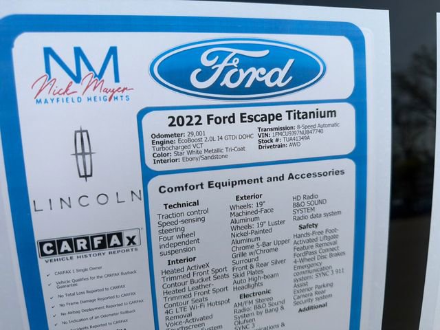 Certified 2022 Ford Escape Titanium w/ Titanium Elite Package AWD/4WD image 32