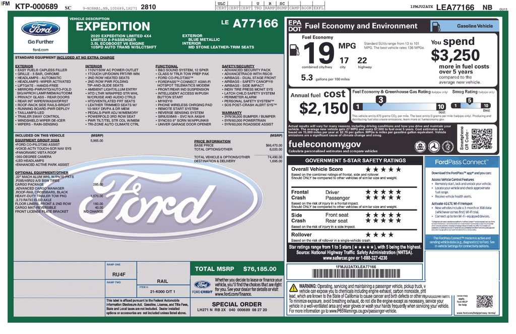 Certified 2020 Ford Expedition Limited w/ Equipment Group 302A AWD/4WD image 7