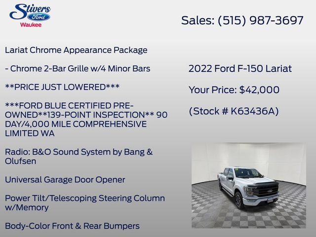 Certified 2022 Ford F150 Lariat w/ Equipment Group 502A High AWD/4WD image 34