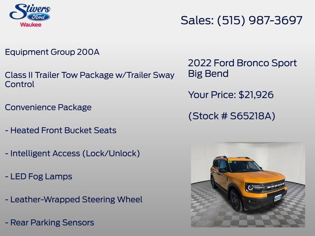 Certified 2022 Ford Bronco Sport Big Bend w/ Convenience Package AWD/4WD image 8