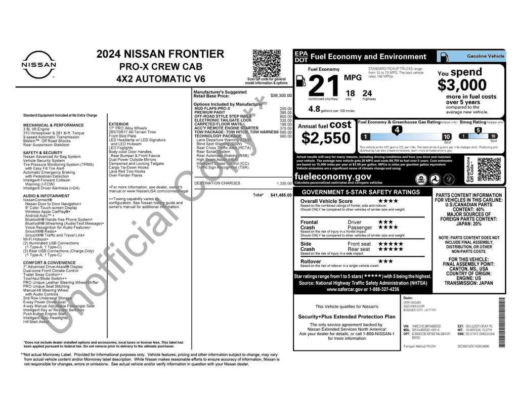 Used 2024 Nissan Frontier Pro-X w/ Technology Package RWD image 14
