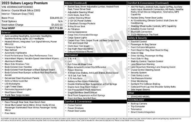 Used 2023 Subaru Legacy Premium AWD/4WD image 9