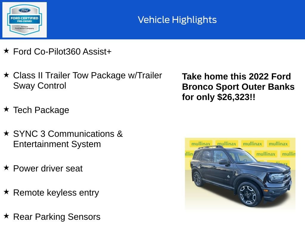Certified 2022 Ford Bronco Sport Outer Banks w/ Tech Package image 18