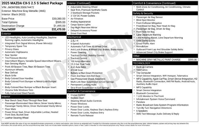 Used 2025 MAZDA CX-5 AWD 2.5 S w/ Select Package image 19