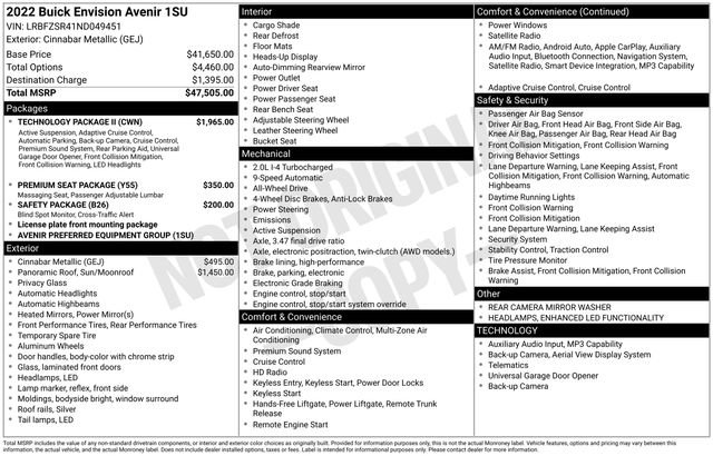Used 2022 Buick Envision Avenir w/ Technology Package II AWD/4WD image 68