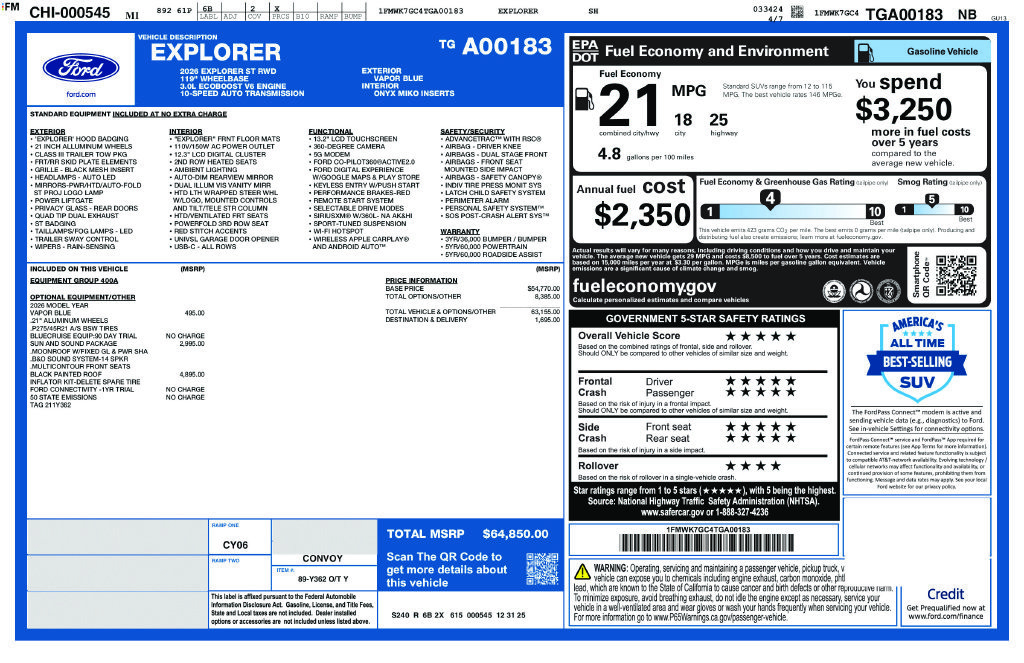 Certified 2026 Ford Explorer ST w/ Sun And Sound Package RWD image 5