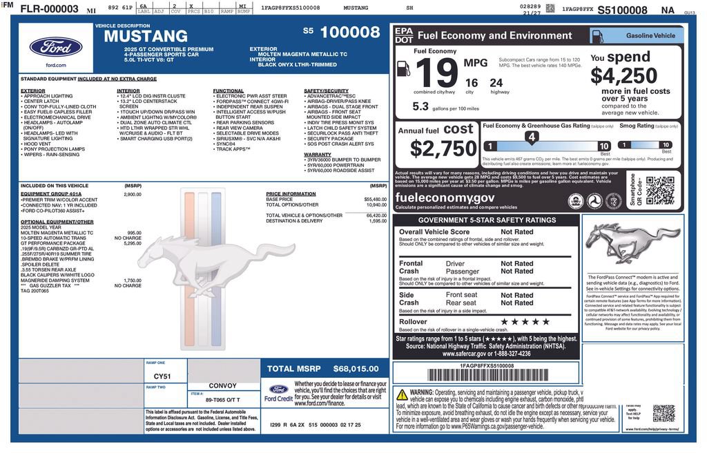 Certified 2025 Ford Mustang GT Premium w/ GT Performance Package RWD image 12