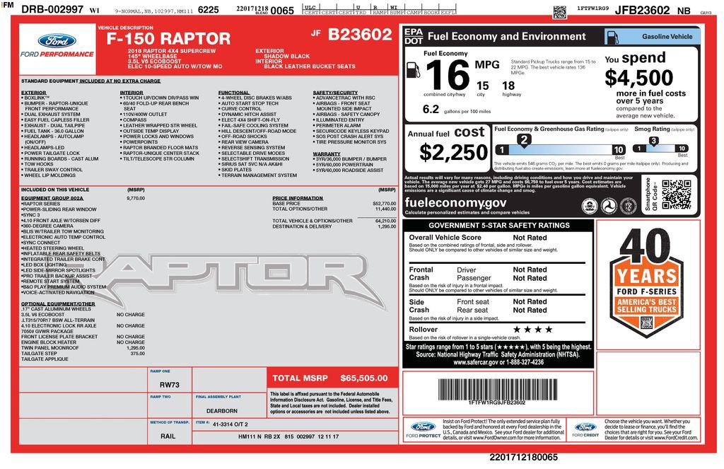 Certified 2018 Ford F150 Raptor w/ Equipment Group 802A Luxury AWD/4WD image 47