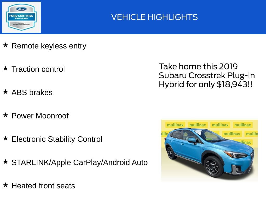 Used 2019 Subaru Crosstrek Hybrid w/ Moonroof Package w/Navigation AWD/4WD image 19