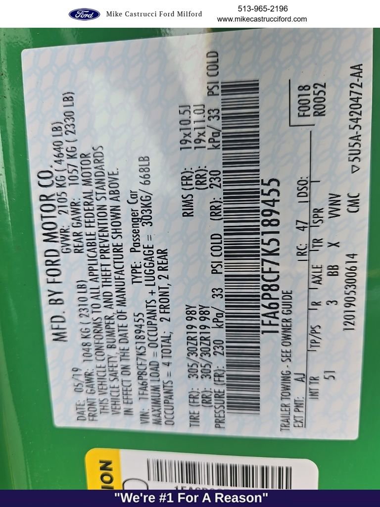 Certified 2019 Ford Mustang GT Premium w/ Performance Package - Level 2 image 6