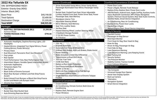 Used 2022 Kia Telluride SX w/ Nightfall Edition Package image 9
