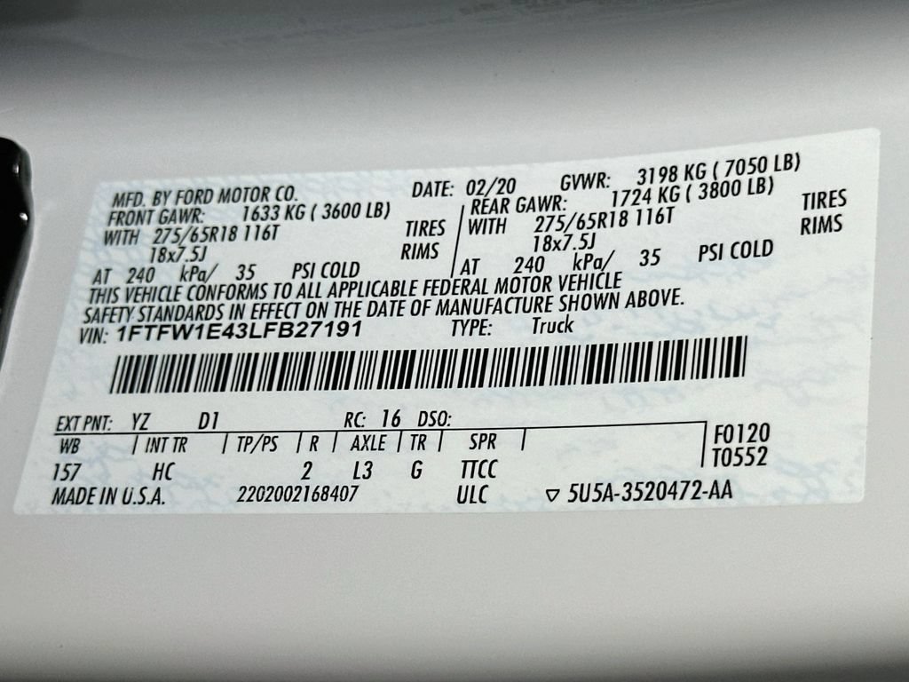 Certified 2020 Ford F150 Lariat w/ Equipment Group 501A Mid AWD/4WD image 24