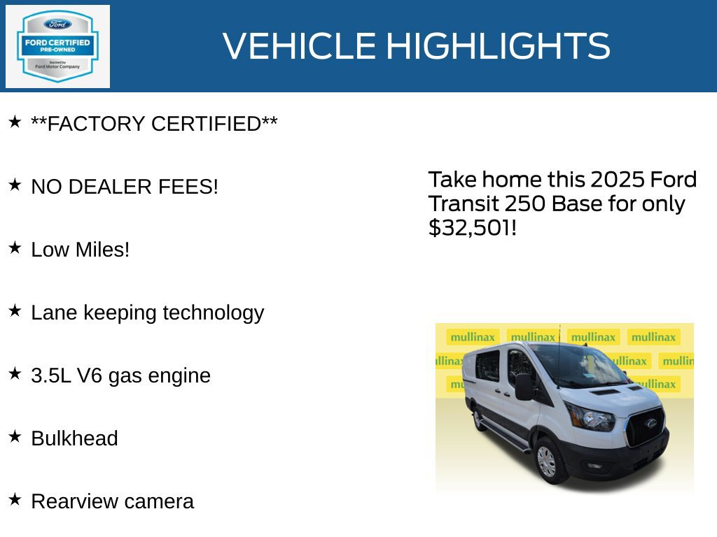 Certified 2025 Ford Transit 250 Low Roof w/ Exterior Upgrade Package RWD image 12