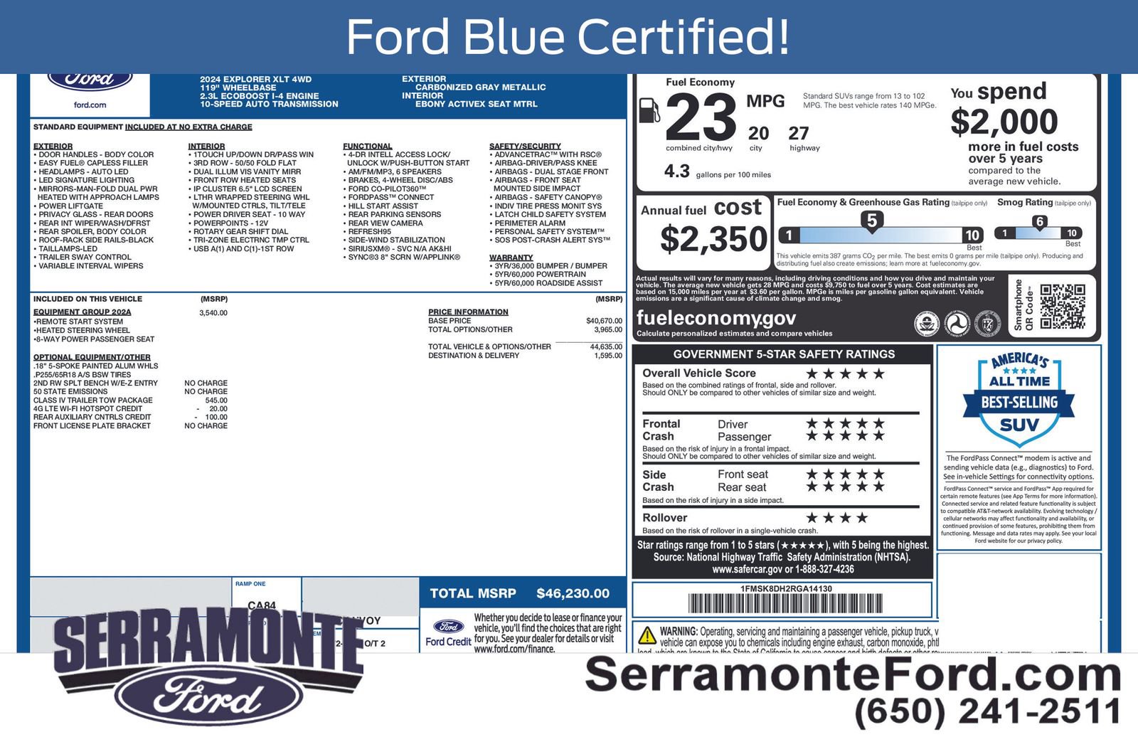 Certified 2024 Ford Explorer XLT w/ Equipment Group 202A AWD/4WD image 13