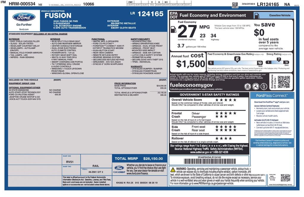 Certified 2020 Ford Fusion SE FWD image 27
