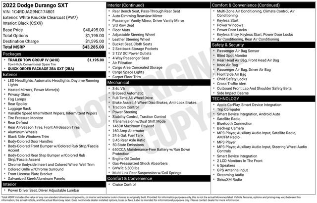 Used 2022 Dodge Durango SXT w/ Trailer Tow Group IV AWD/4WD image 4