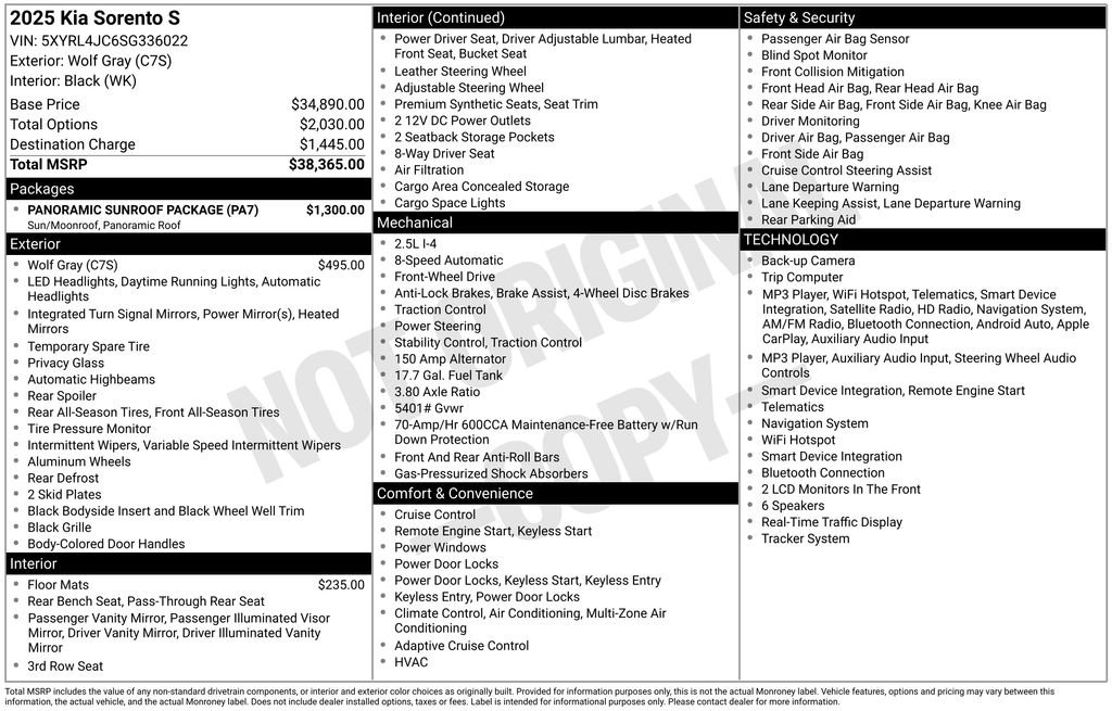 Used 2025 Kia Sorento S w/ Panoramic Sunroof Package FWD image 3