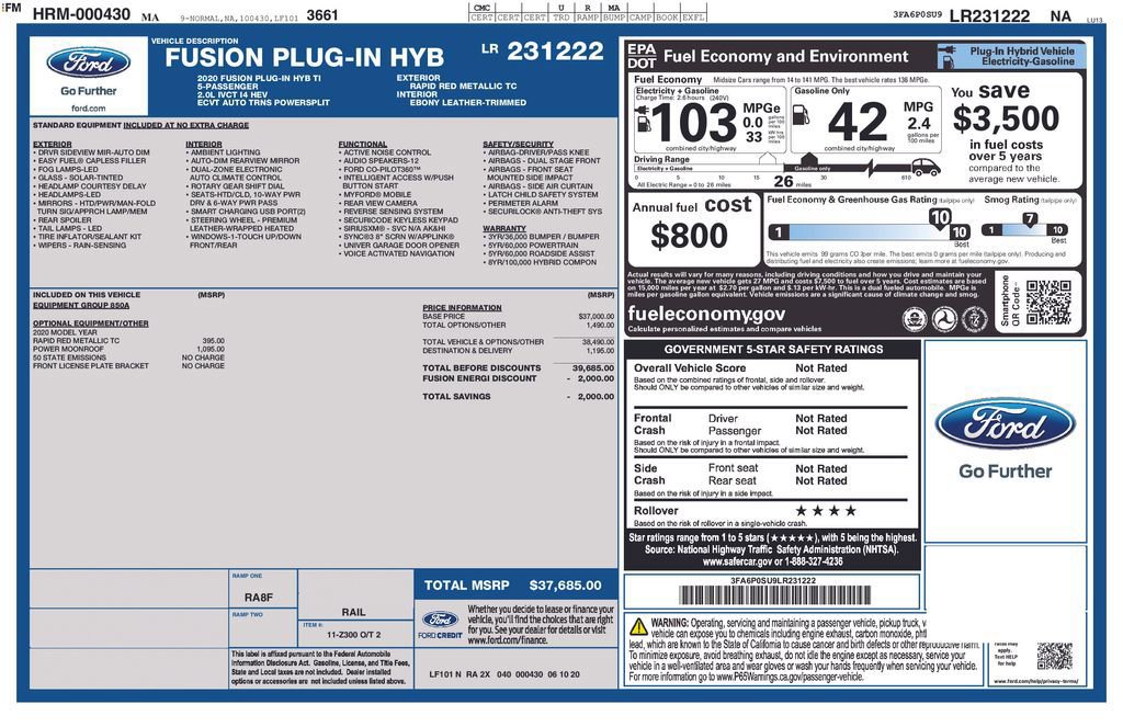 Certified 2020 Ford Fusion Energi Titanium image 33
