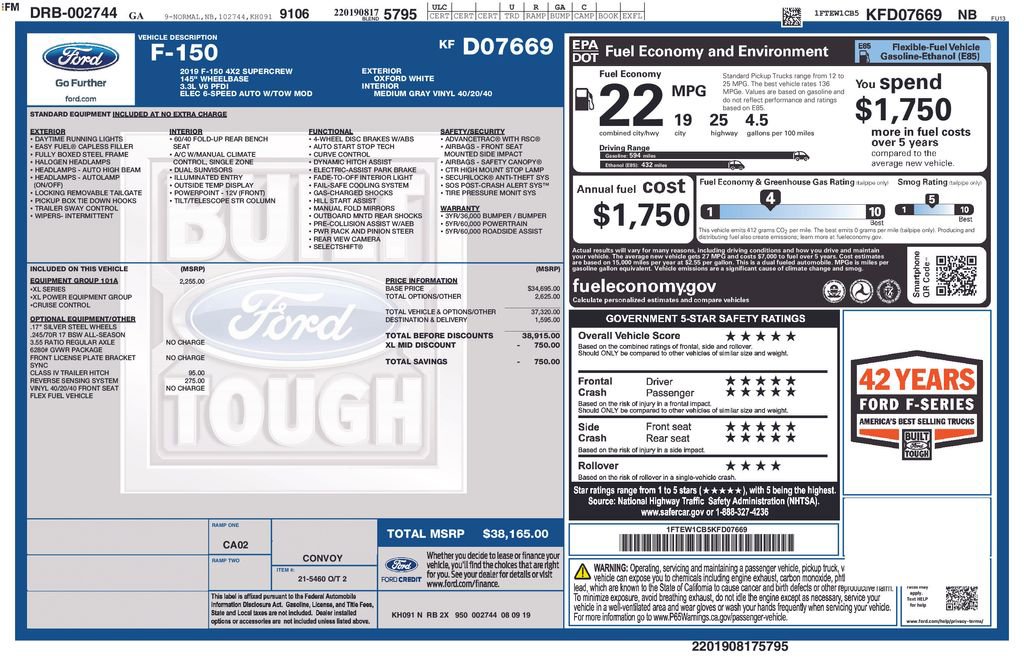 Certified 2019 Ford F150 XL w/ Equipment Group 101A Mid RWD image 25