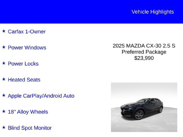 Used 2025 MAZDA CX-30 AWD 2.5 S w/ Preferred Package image 2