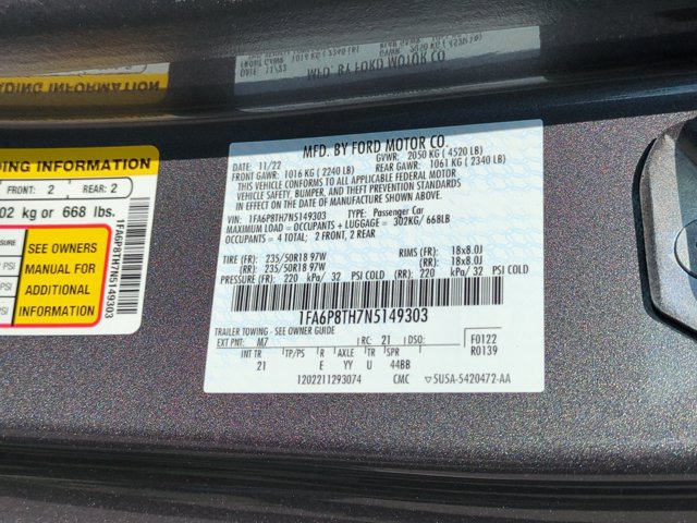 Certified 2022 Ford Mustang Coupe w/ Equipment Group 101A RWD image 35
