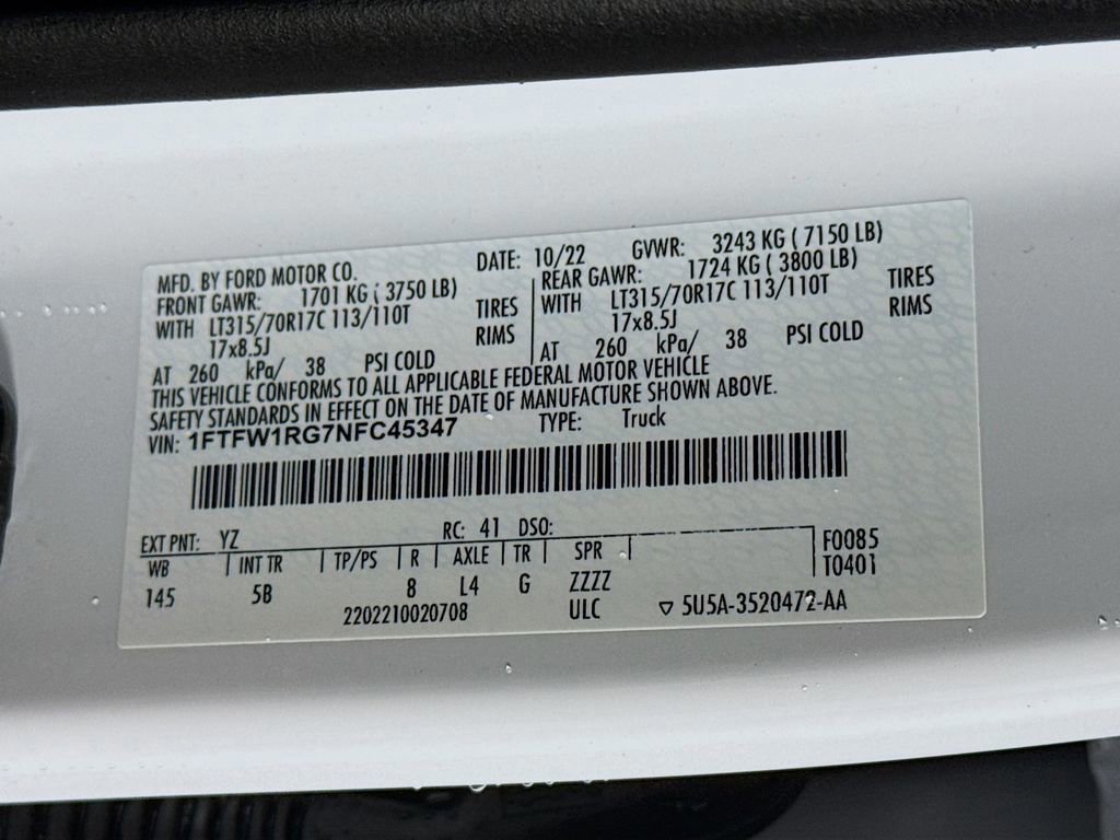 Certified 2022 Ford F150 Raptor w/ Equipment Group 801A High image 33