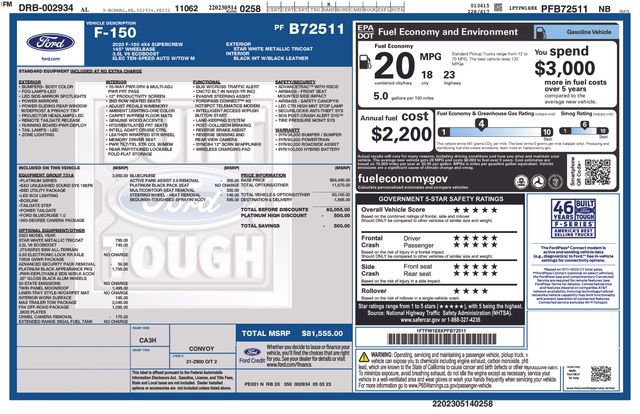 Certified 2023 Ford F150 Platinum w/ Equipment Group 701A High image 2