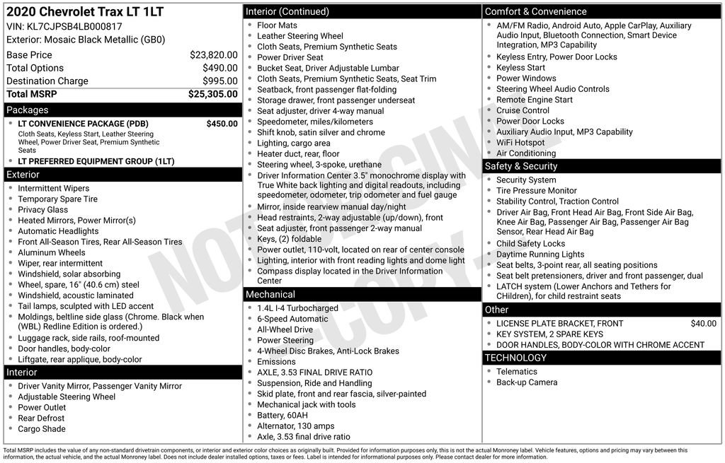 Used 2020 Chevrolet Trax LT w/ LT Convenience Package AWD/4WD image 3