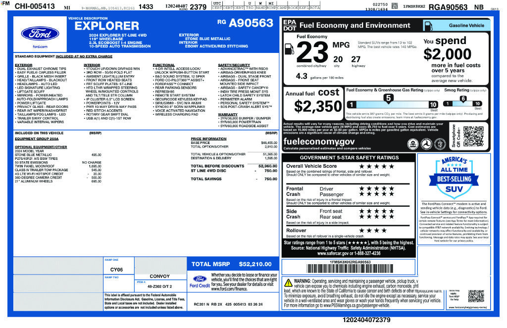 Certified 2024 Ford Explorer ST-Line w/ Class IV Trailer Tow Package AWD/4WD image 33