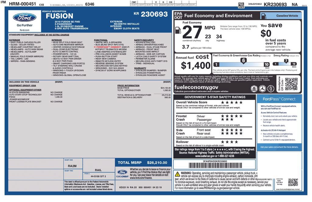 Certified 2019 Ford Fusion SE FWD image 5