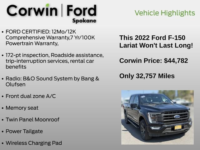 Certified 2022 Ford F150 Lariat w/ Equipment Group 502A High AWD/4WD image 25