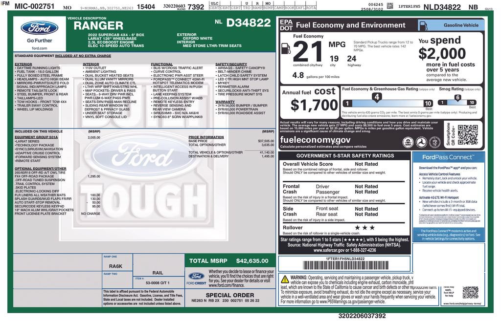 Certified 2022 Ford Ranger Lariat w/ Equipment Group 501A High AWD/4WD image 32
