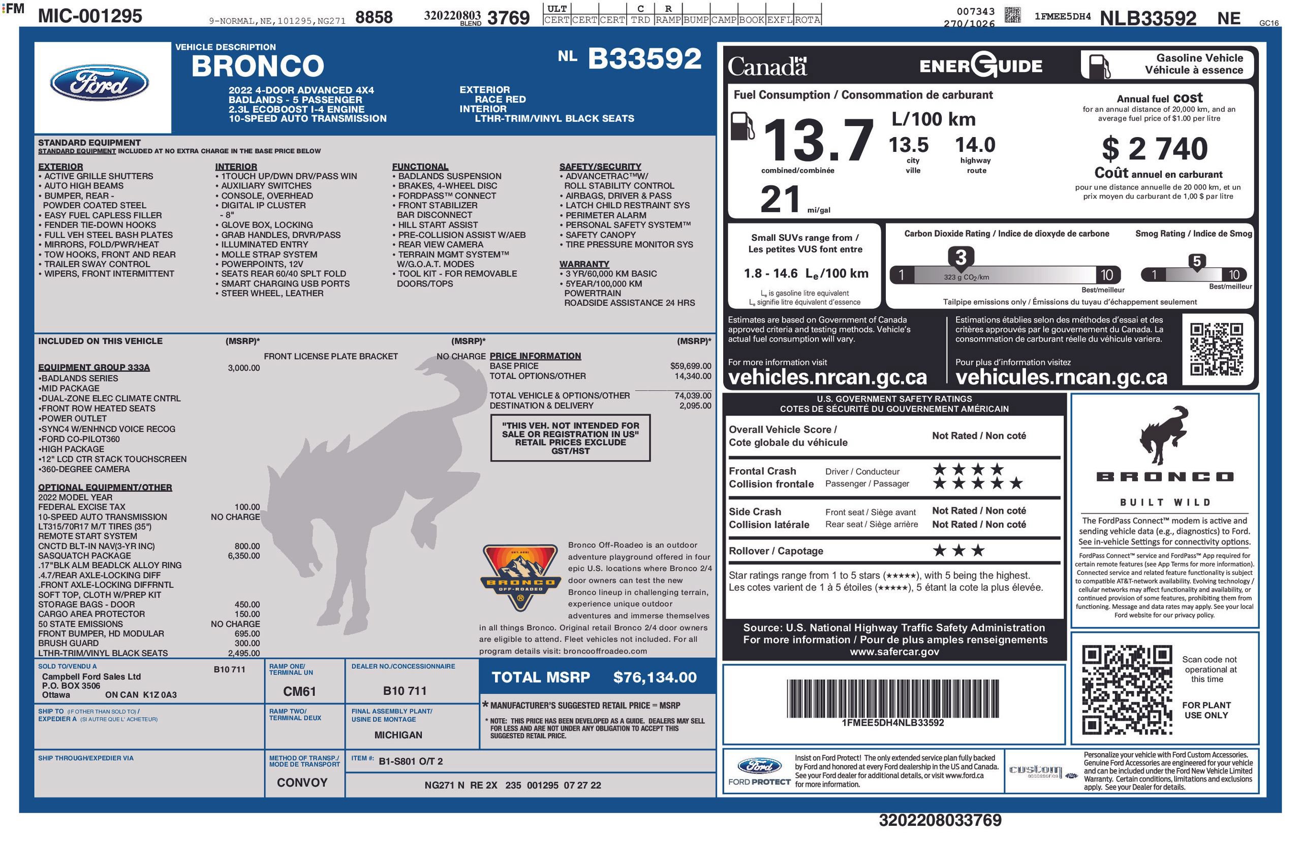 Certified 2022 Ford Bronco Badlands w/ Sasquatch Package AWD/4WD image 3