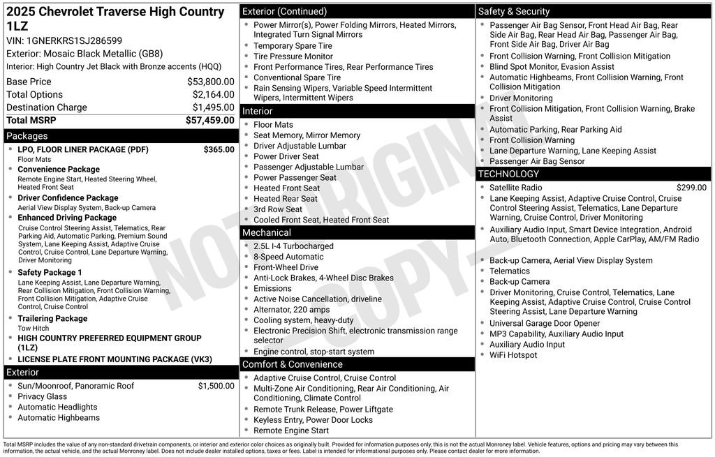 Used 2025 Chevrolet Traverse High Country w/ LPO, Floor Liner Package FWD image 34