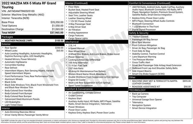 Used 2022 MAZDA MX-5 Miata RF Grand Touring w/ Weather Package image 33