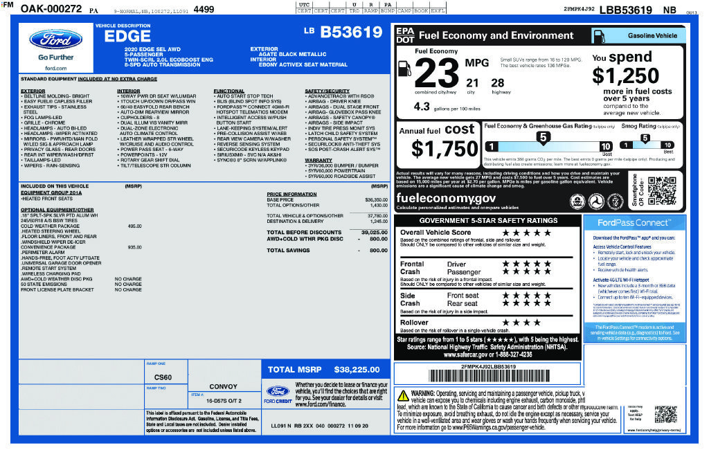 Certified 2020 Ford Edge SEL w/ Convenience Package AWD/4WD image 2