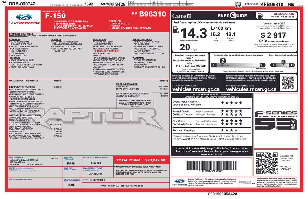 Certified 2019 Ford F150 Raptor w/ Equipment Group 802A Luxury AWD/4WD image 48