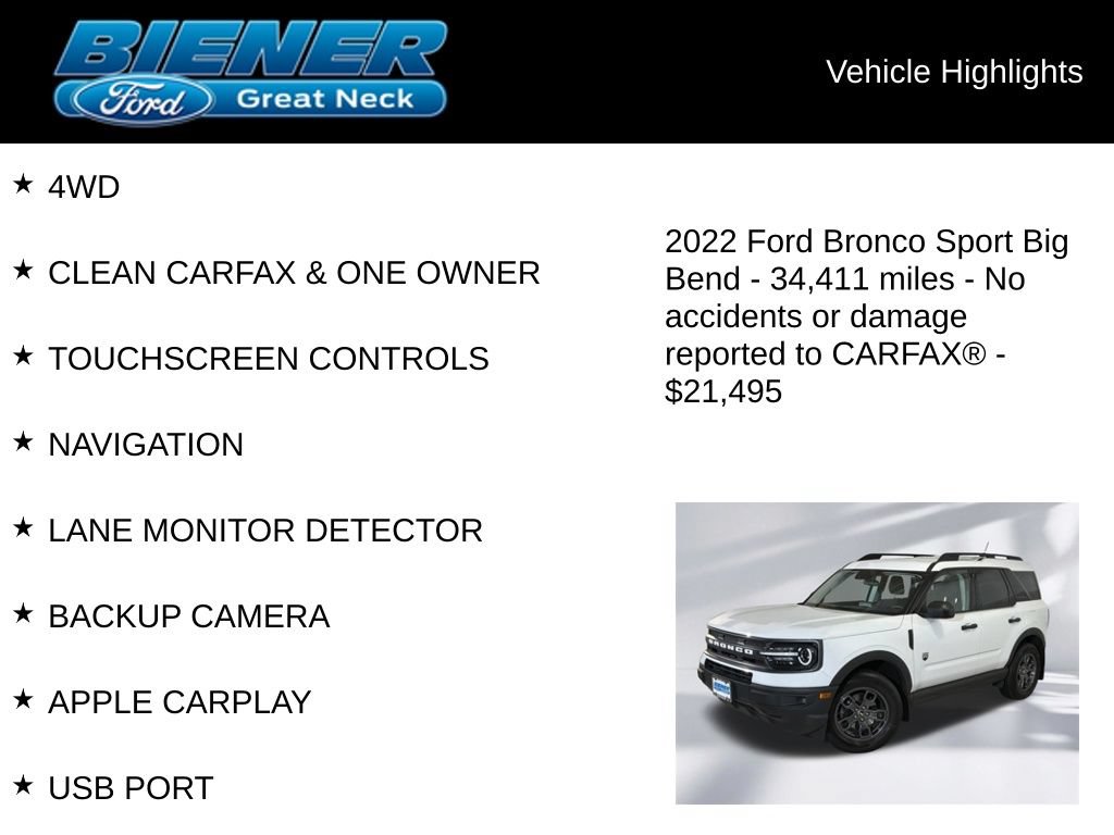 Certified 2022 Ford Bronco Sport Big Bend w/ Convenience Package AWD/4WD image 9
