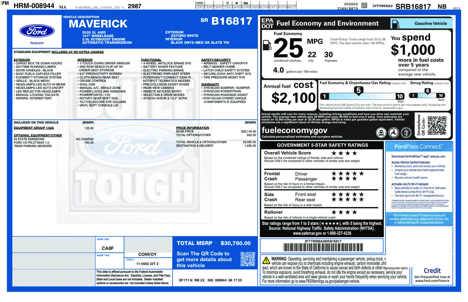 Certified 2025 Ford Maverick XL w/ Equipment Group 102A AWD/4WD image 33