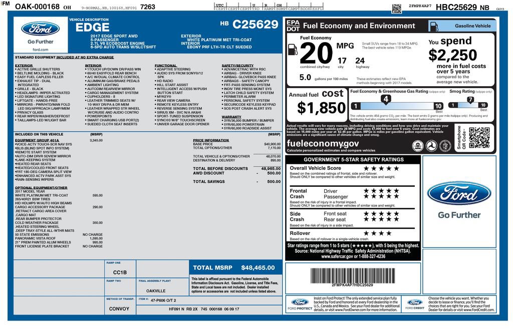 Certified 2017 Ford Edge Sport w/ Equipment Group 401A AWD/4WD image 35