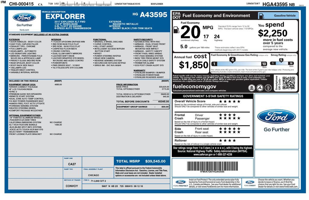 Certified 2017 Ford Explorer XLT w/ Equipment Group 202A FWD image 3