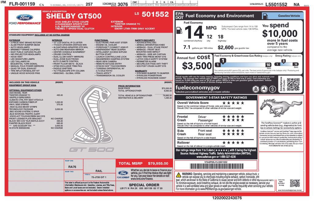Certified 2020 Ford Mustang Shelby GT500 w/ Technology Package image 5